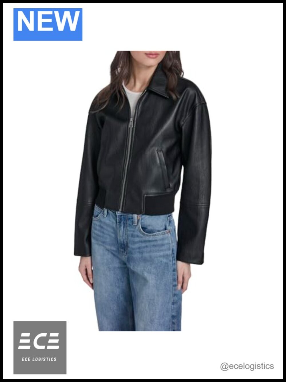 Faux Leather Bomber Jacket with Laydown Collar Puff Sleeve Aviator
